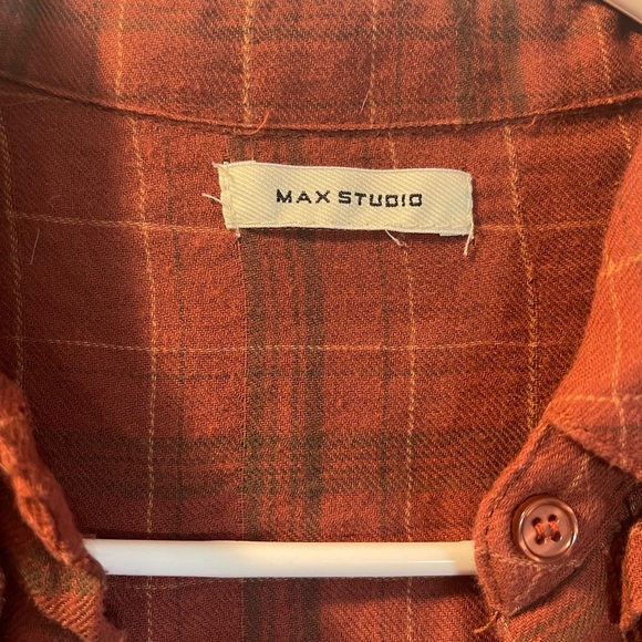 Max Studio Rust Plaid Ruffle Yoke Button-Up Blouse - Picture 16 of 16